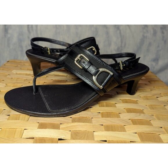 Ralph Lauren Shoes - Ralph Lauren Womens Leather Adjustable Slingback T-Strap Thong Sandal Black 8